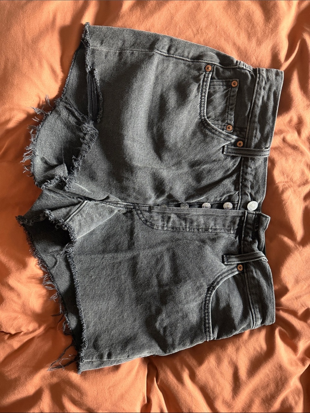 Levi's Black/Charcoal High-Rise Distressed Denim Shorts